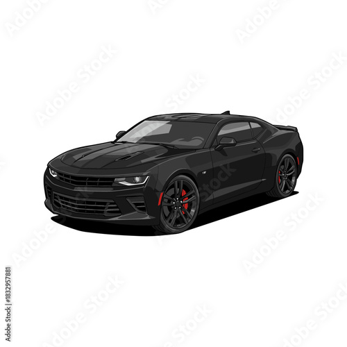Sports car matt black flat vector design