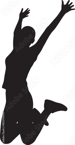 Black silhouette of a person jumping high on white background, vector.