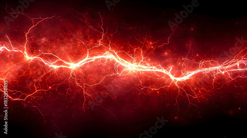 A bright white electrical discharge against a dark red background with branching tendrils of light on Black background