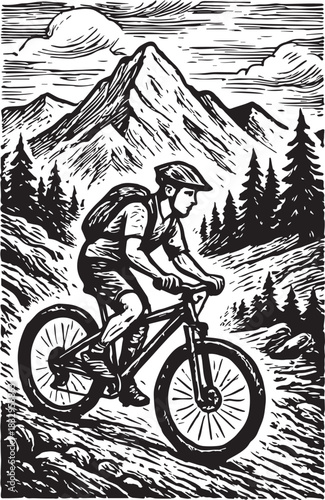mountain bike down hill vector illustration