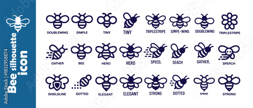 Bee silhouette icon set. collection of simple line elements. vector illustration in a flat design