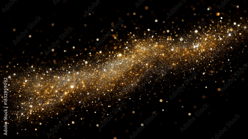 Naklejka premium A dazzling display of golden glitter particles floating against a stark black background creating magic on Black background