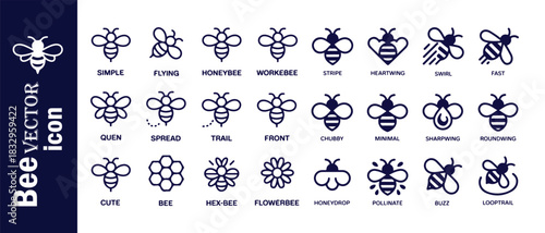 Bee vector icon set depicting diverse bee characteristics and actions for various projects