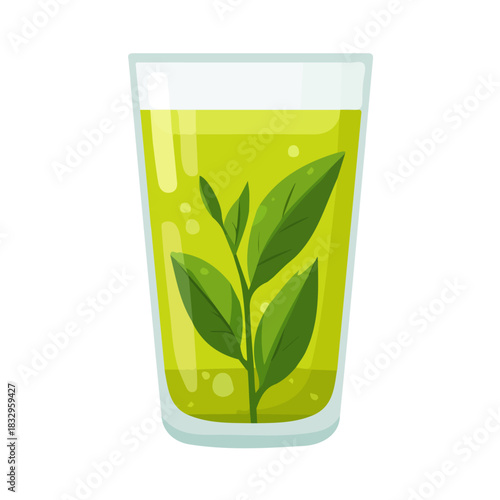 Attractive, Simple illustration with EPS format design of glass of green tea isolated on white and transparent background, Clipart set, Minimalist illustration