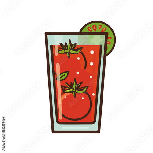 An Attractive, Simple illustration with EPS format design of a glass of tomato juice isolated on white and transparent background, Clipart set, Minimalist illustration