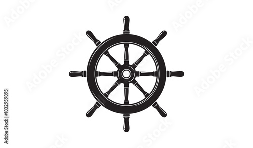 Vintage wooden ship wheel nautical symbol isolated on white background