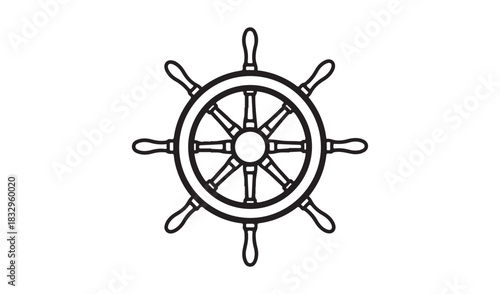 Classic wooden ship steering wheel nautical icon outline