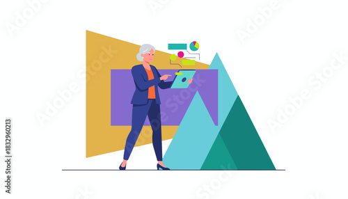 Mature professional uses tablet for data management in a modern corporate setting