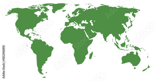 Simplified world map showing Europe and African continent, vector illustration for geography