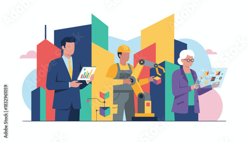 Digital transformation business industry and technology professionals working together