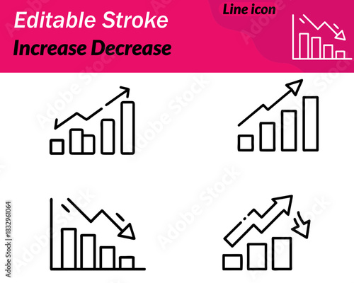 A simple dual-arrow icon showing one arrow pointing upward to represent increase and another. Arrow pointing downward to represent decrease symbolizing growth reduction analytics, and data changes.