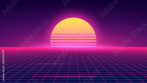 Retrowave, Synthwave 80's aesthetics videogame background