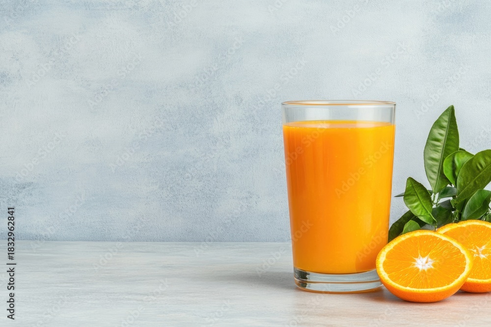 Fototapeta premium Freshly squeezed orange juice served in a tall glass
