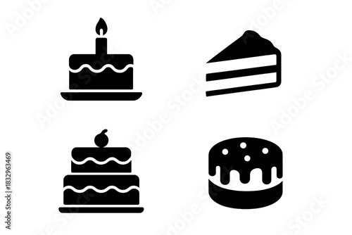 Celebratory cakes and desserts displayed on a white background for festive occasions and events
