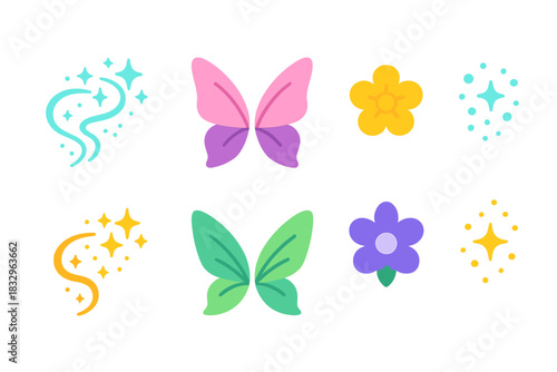 Colorful butterfly and flower illustrations capturing a whimsical spring vibe in a playful design