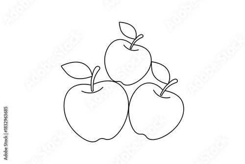 Line art illustration of three simple apples with leaves design illustration