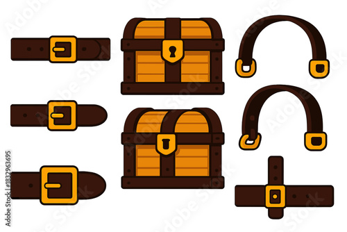 Treasure chest design elements including straps and buckles for creative projects or illustrations