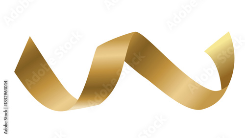 Short, curly golden ribbon isolated on a white background. A festive decorative element for cards, banners, and certificates.