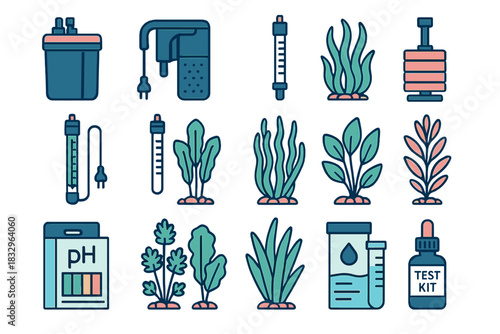 Essential tools for maintaining a healthy aquarium environment with plants and testing kits