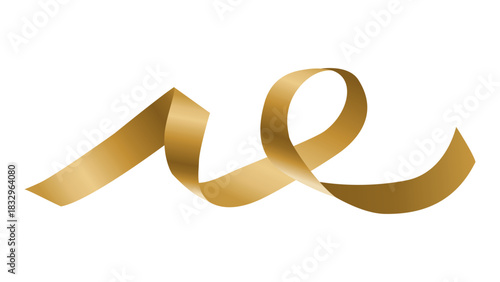 Curly golden ribbon isolated on a white background. Festive Christmas and New Year decoration.