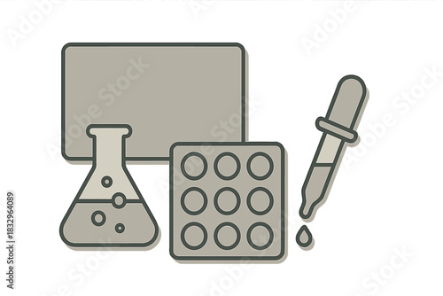 Laboratory equipment and tools for scientific experiments in a simple design layout