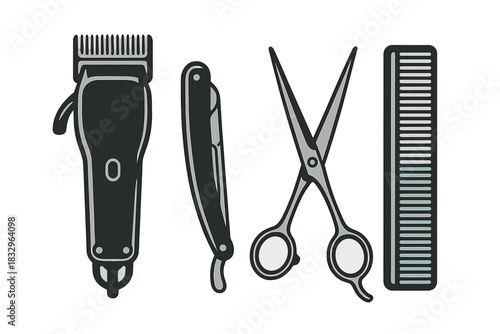 Tools used for hairstyling and grooming in a modern barbershop setting