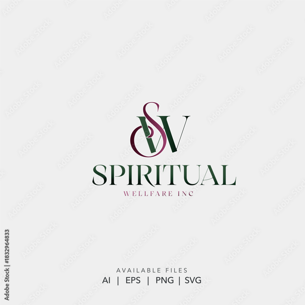 Fototapeta premium Luxury SV intertwined letter monogram logo, Elegant spiritual wellness brand identity vector