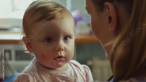 Video A woman holds a baby in her arms, a heartwarming moment of motherly love