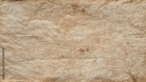 An aged crumpled yellowed and worn cotton cloth shows signs of weathering with discoloration stains and creases highligh