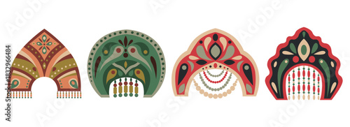 Traditional Headdress, russian kokoshnik. Vector Illustration Design