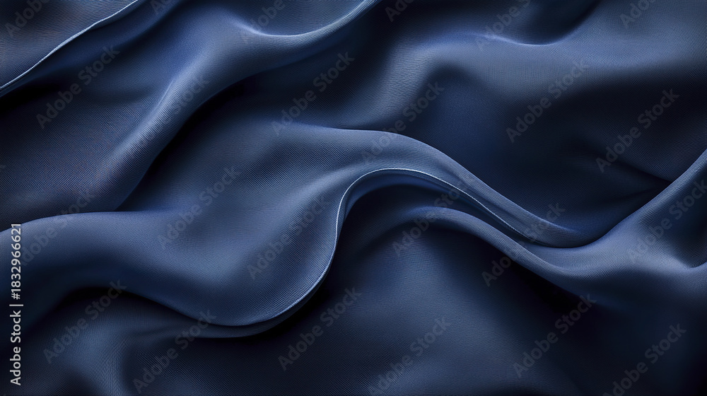 Fototapeta premium Soft dark blue fabric with smooth flowing folds and subtle texture creating elegant and calming visual effect in close up view