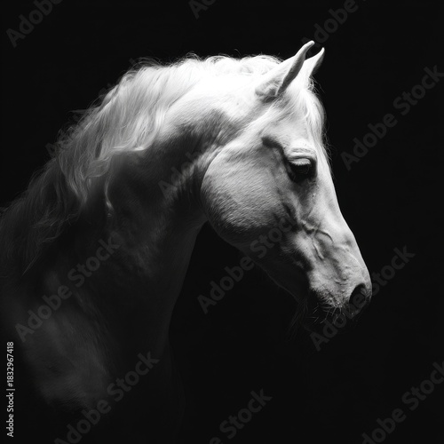 White Horse on Black Background Portrait