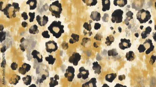 Leopard print fur pattern, with soft golden-yellow and tan tones, watercolor
