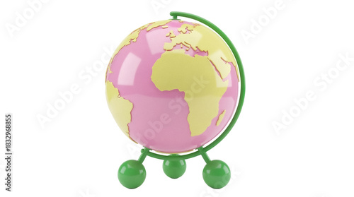 Pink and yellow globe isolated PNG on transparent background, educational geography tool for learning and decoration