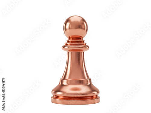Copper chess pawn isolated PNG on transparent background, shiny metallic game piece for strategy and board game design