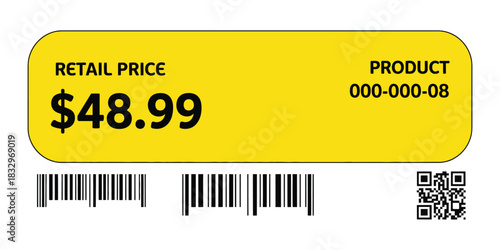Price tags with barcode and QR code vector design, isolated on white, perfect for retail labeling and product management