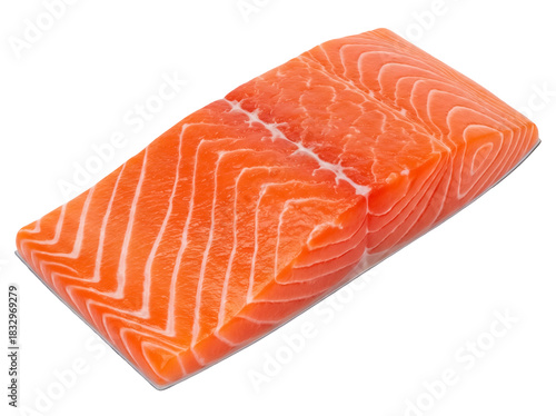 Fresh raw salmon fillet isolated PNG on transparent background, vibrant orange fish cut for healthy eating and gourmet cooking