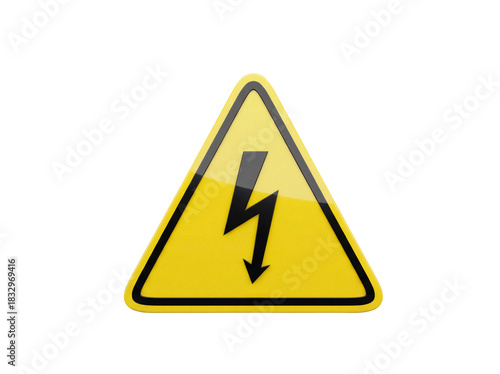 High voltage sign PNG isolated on transparent background, yellow triangle warning symbol for electricity hazard and safety