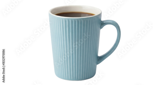 Fotografie Light blue ceramic mug with coffee isolated PNG, ribbed texture drinkware on tra
