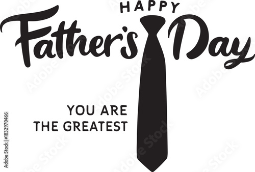 Happy fathers day greeting card design featuring bold, stylized typography and a prominent black necktie graphic, conveying appreciation and love for a father figure, isolated on icon on