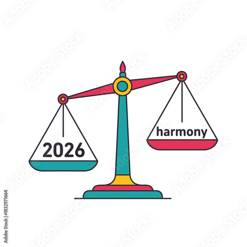 Conceptual illustration depicting a perfectly balanced scale, symbolizing the pursuit of harmony and equilibrium for the year 2026, representing future planning, goals, and desired outcomes