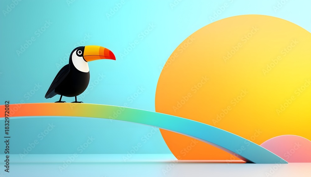 Obraz premium Stylized Toucan on Colorful Abstract Horizon with Sun