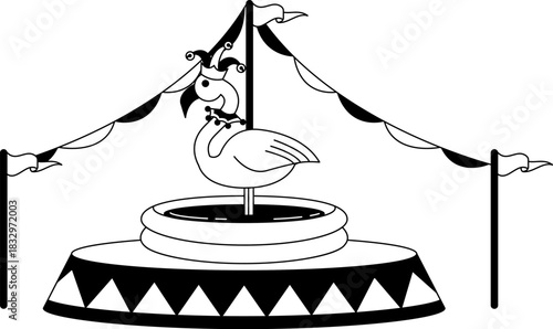 black and white a pink flamingo in a circus tent