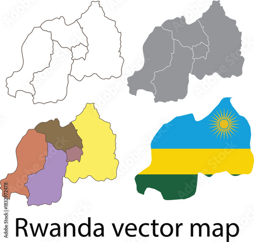 A high-quality Rwanda vector map featuring a clean and accurate outline of the country, ideal for a variety of uses including infographics, educational materials, travel guides ETC