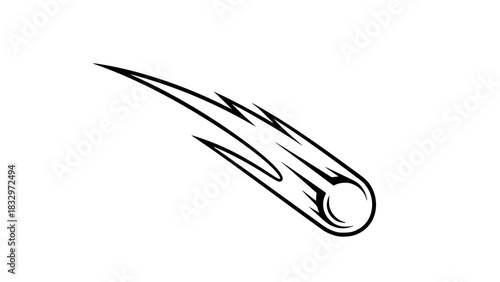 Vector of a comet streaking across the sky, clean minimal line art, isolated on white background, smooth curved tail, modern and elegant illustration