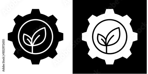 Leaf Gear Icon Set White Style Collection

