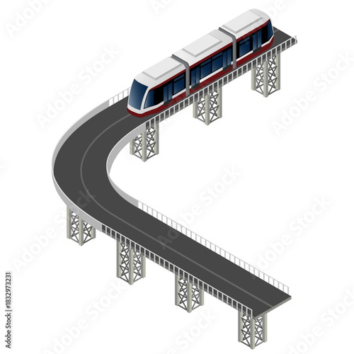 isometric city sky train, modern public transportation,