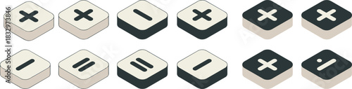 Collection of Math Operation Symbols and Calculator Buttons in Diverse Styles, Including Isometric 3D and Modern Flat Design for UI/UX, Finance, and Education Graphics.