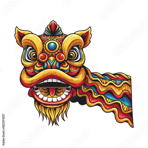 vector illustration of a lion dance with a white background