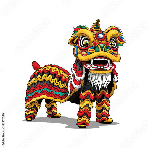 vector illustration of a lion dance with a white background